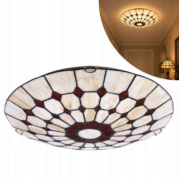 Stropní Svítidlo stropní vitrážový Tiffany kulatý 40 cm hnědý béžový Rabalux