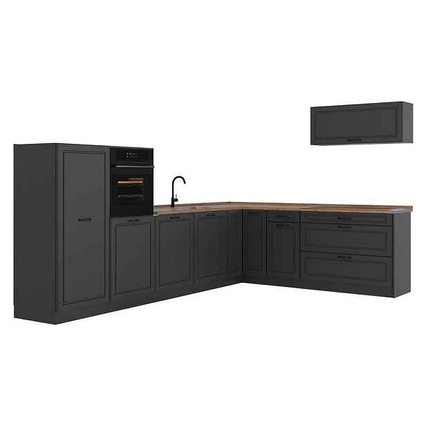 Vicco ROHOVÁ KUCHYŇ R-Line, Antracitový venkovský dům/Antracit, 327 x cm pracovná doska Dub Goldkraft