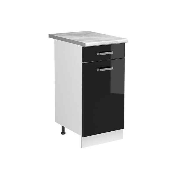 Vicco SKŘÍŇKA POD DŘEZ R-Line, Černý vysoký lesk/Bílá, 40 cm pracovní deska Mramor