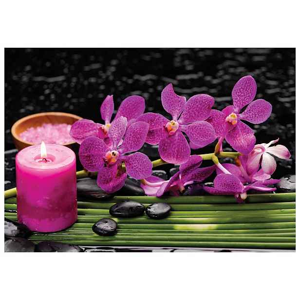 Vliesová fototapeta Orchideje Kameny Svíčka Růžová Relax 208x146 lepidlo