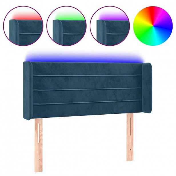 vidaXL Čelo postele s LED tmavě modré 83 x 16 x 78/88 cm samet