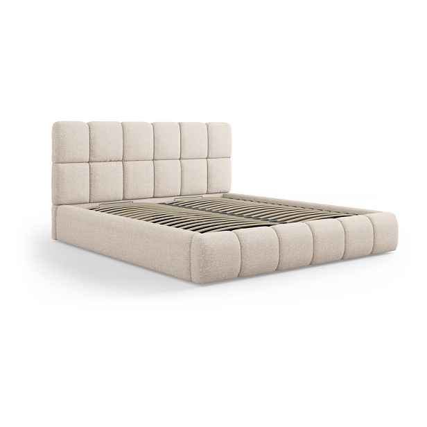 Béžová čalouněná dvoulůžková postel s úložným prostorem s roštem 180x200 cm Bellis – Micadoni Home