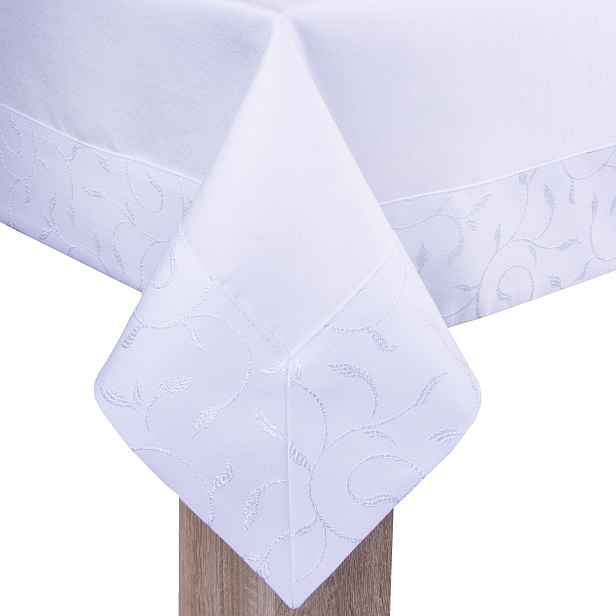 Dekorativní ubrus Azalia 300x140 odolný vůči skvrnám, bílá barva