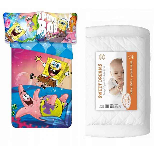 Komplet do postýlky 100x135 Přikrývka Povlečení Sponge Bob pro děti