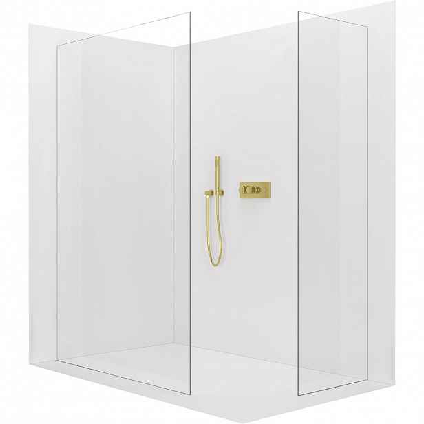 Sprchová zástěna Walk-in Crystal T L/P - 8 mm - bezvzpěrový systém - zlatá, transparentní sklo - 140x50x200 cm