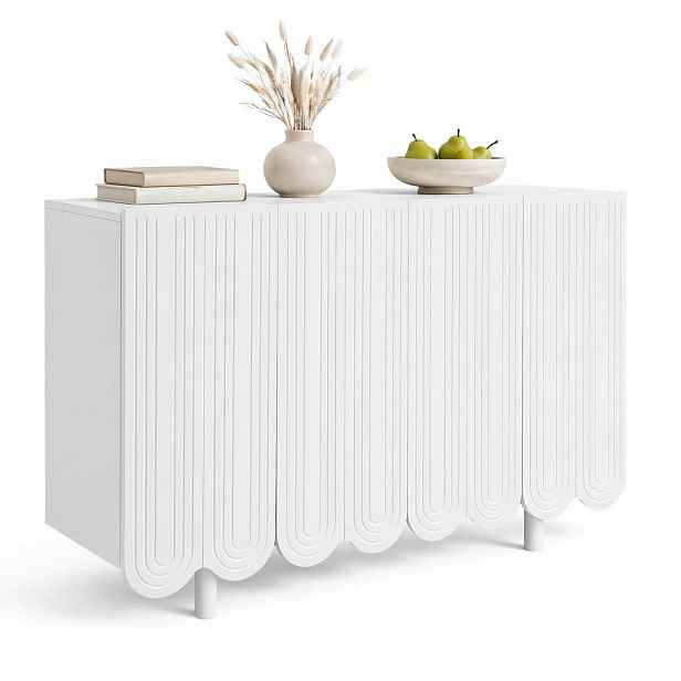 STILVORA KUCHYŇSKÁ SKŘÍŇ bílá, kapkovitý design, tvarovaná dvířka, do obývacího pokoje a jídelny, 120×37,5×80,8 cm