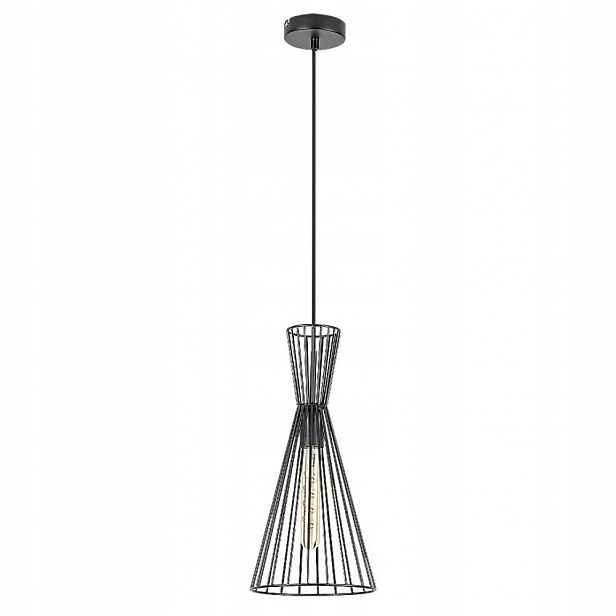 Černá závěsná lampa Leandros s teplým leskem nad stolem Rabalux