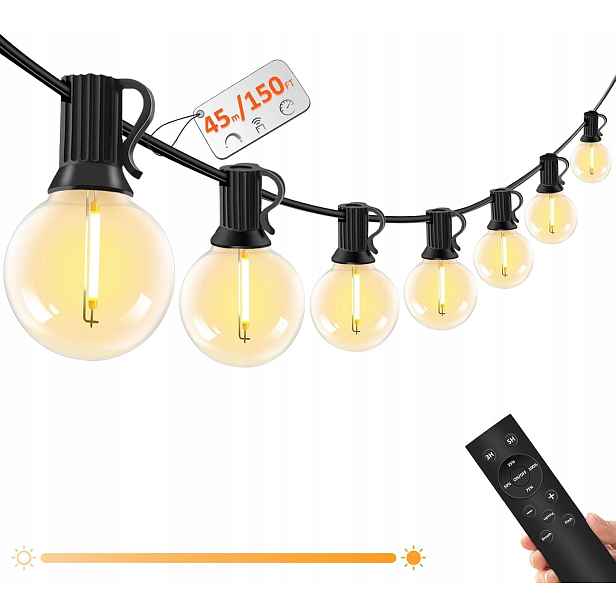 Venkovní světelný řetěz s dálkovým ovládáním, žárovka G40 17+2 – Led 15 m,