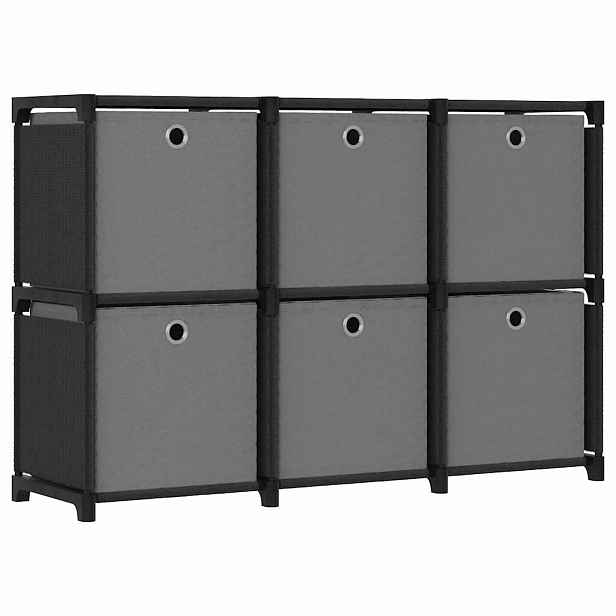 vidaXL Výstavní police 6 přihrádek s boxy černá 103x30x72,5 cm textil