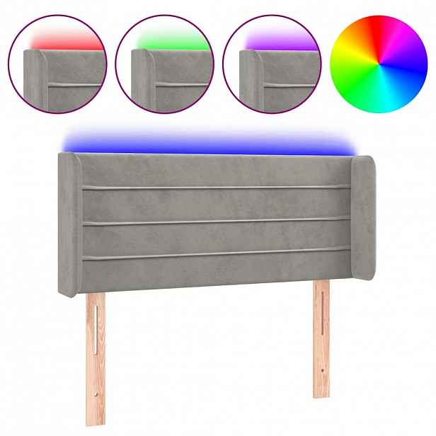 vidaXL Čelo postele s LED světle šedé 93 x 16 x 78/88 cm samet