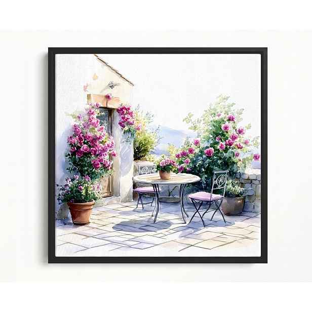 Obraz Rám Americká Krajina Dům Terasa Zahrada Květiny Růže Hory 60x60