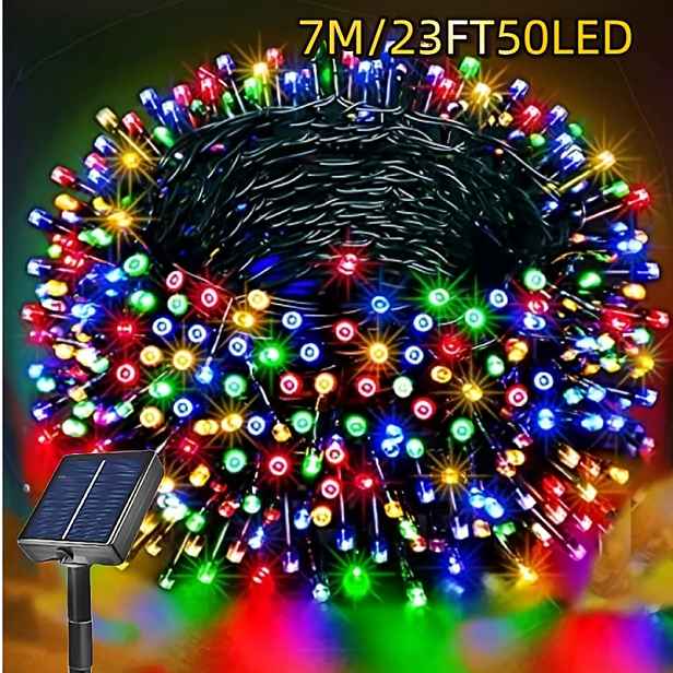 TEMU Vícebarevná LED vánoční světelná série na solární pohon, /100/200/300 LED žárovek, dekorativní řetězová světla, solární pohon pro dvůr, stromy a