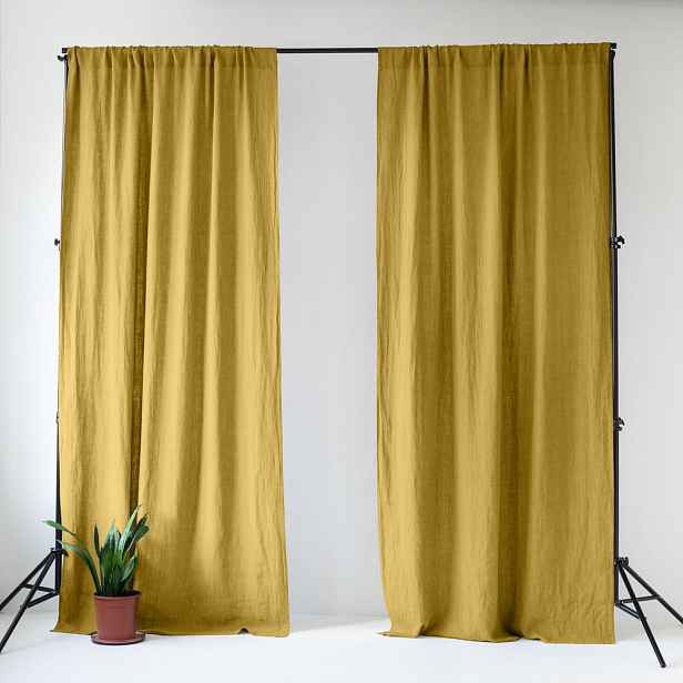 Žlutý lněný závěs 140x300 cm Lemon Curry – Linen Tales