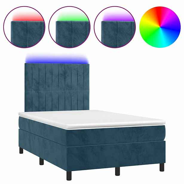 vidaXL Box spring postel s matrací a LED tmavě modrá 120x200 cm samet