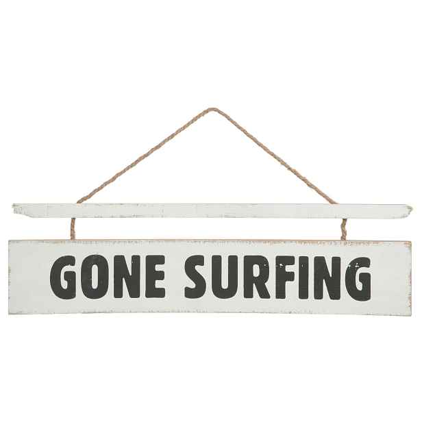 Bílá závěsná dřevěná cedule Gone Surfing - 70*2*20 cm J-Line by Jolipa