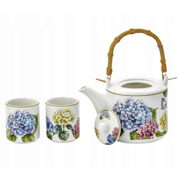Porcelánový džbán 580 ml 2 x šálek 120 ml hortenzie pastelové šálky
