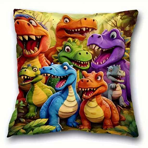 TEMU 1ks Moderní abstraktní povlak na polštář s dinosauří rodiny, velikost 45cm*45cm, vyrobený z měkké a hladké polyesterové krátké plyšové tkaniny s