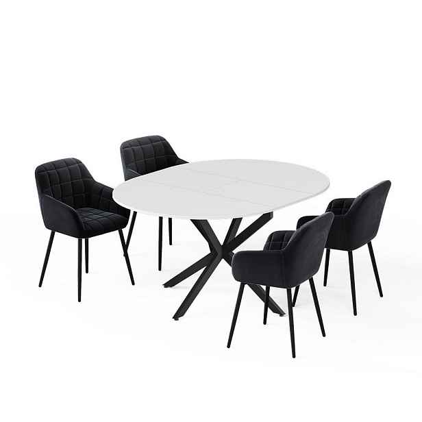 Vicco JÍDELNÍ STŮL SESTAVA Loyd, Bílá/Černá, 120 x 120 cm se 4 jídelními židlemi (černé)