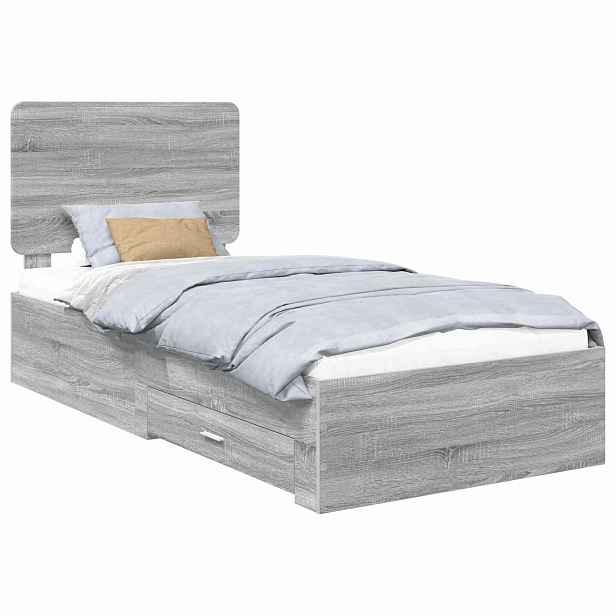 vidaXL Rám postele s čelo Šedá Sonoma 100 x 200 cm Kompozitní dřevo