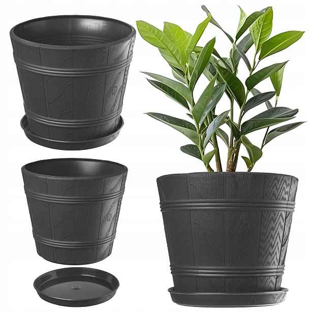 Květináč Se Stojanem Na Květiny Obal Kulatý 38 cm Plast Grafit