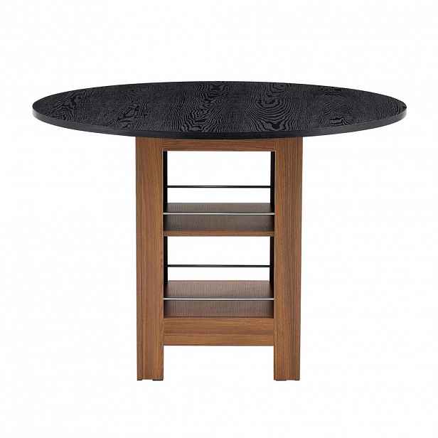 OKWISH JÍDELNÍ stůl 100/100/76 cm ořechová/černá z MDF s úložnými policemi