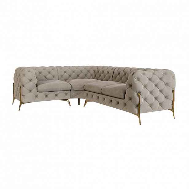 S-Style CHESTERFIELD ROHOVÁ SEDAČKA Lexi v tmavé krémové se zlatými nohami - otomán vlevo