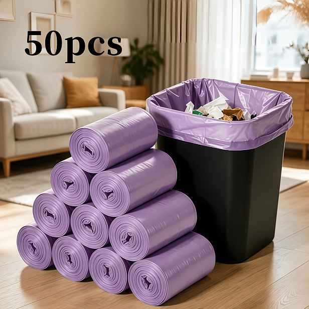 TEMU Balení 5 rolí po 50 ks, Fialové, Pytle na odpadky s plochým hrdlem