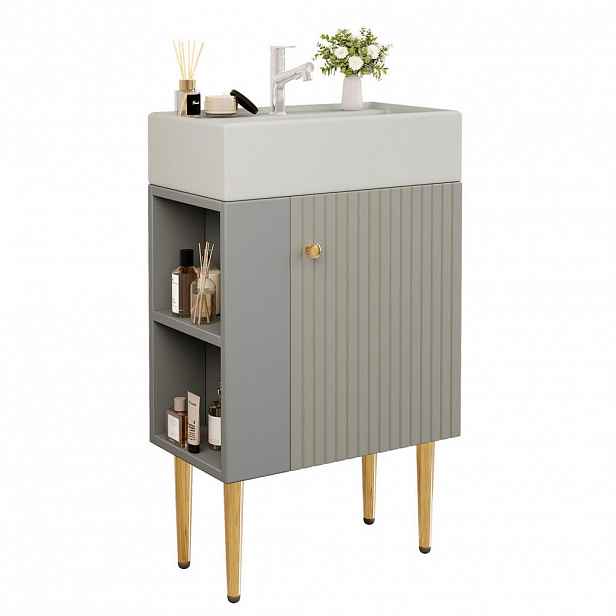 OKWISH KOUPELNOVÁ skříňka s umyvadlem 55 cm šedá/bílá z MDF s úložným prostorem