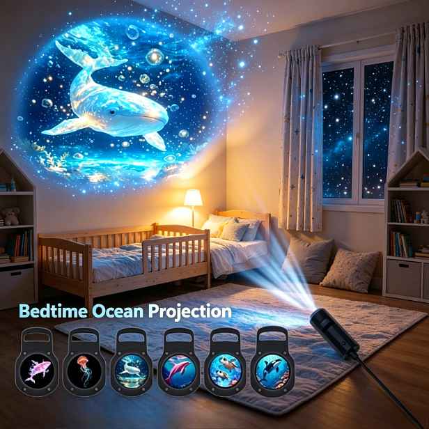 TEMU Projekční noční světlo série Ocean - 6ks kreativních LED projekčních nočních světel, flexibilní LED náladové světlo s ohebným krkem, projekce do