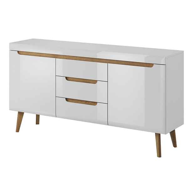 MASSENO KOMODA NORDICO, 160/83/40 cm se 3 zásuvkami a 2 dvířky, bílá