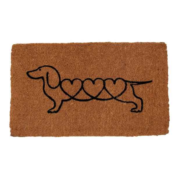 Ručně vyrobená rohožka jezevčík Dachshund se srdíčky – 75*45*4 cm Mars & More
