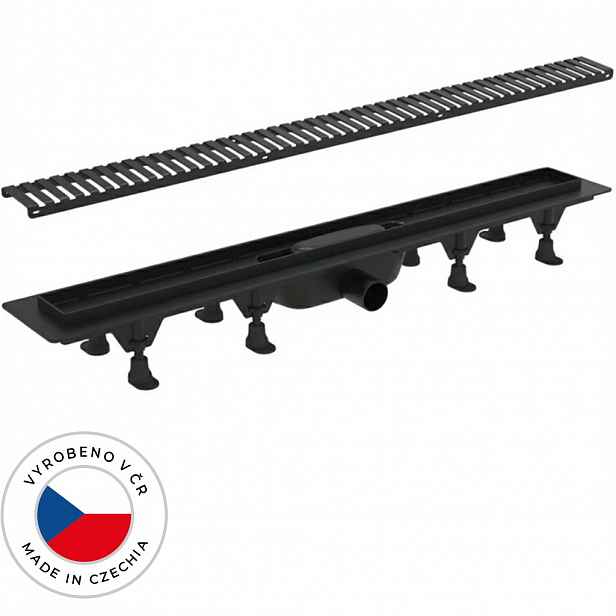 Sprchový odtokový žlab, sifon gravitační klapka - plast - DN50 - černá matná - 92 cm