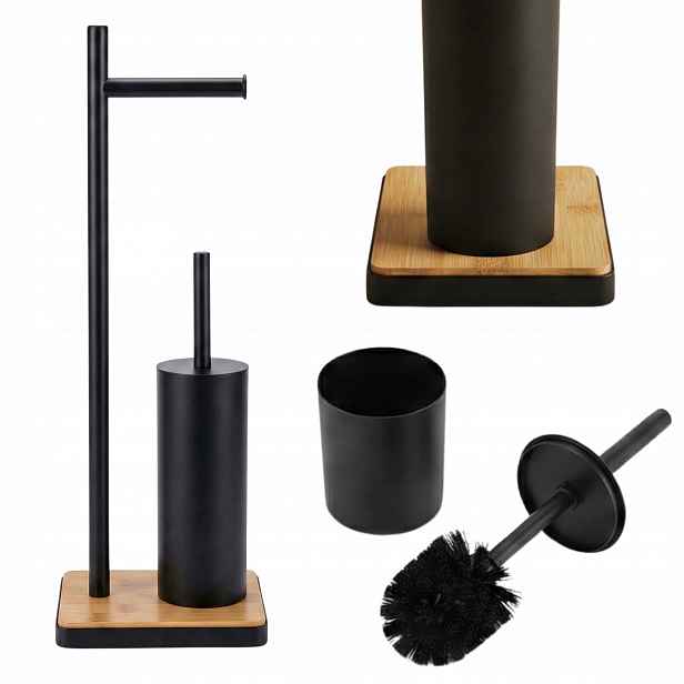 Wc Kartáč S Držákem Na Toaletní Papír Ocel Bambus 65 CM
