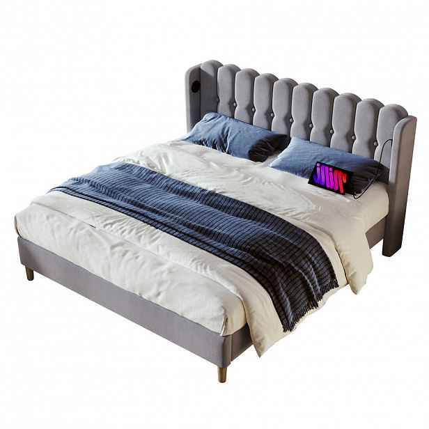 WISHDOR ČALOUNĚNÁ POSTEL 140/200 cm šedá len s USB portem a Type-C