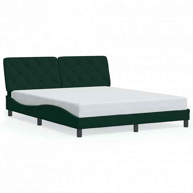 vidaXL Rám postele bez matrace tmavě zelená 160 x 200 cm samet
