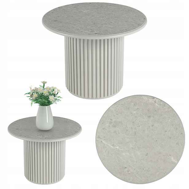 Kulatý konferenční stolek Roma 60 cm šedý, lavice do obývacího pokoje, rýhovaný stůl Glam