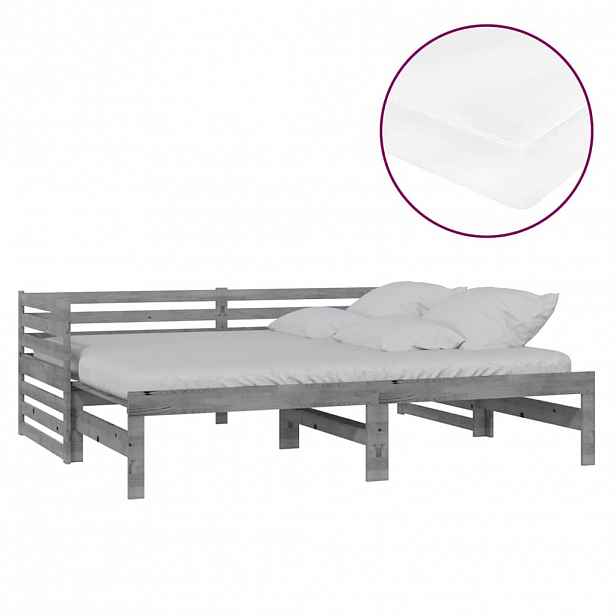 vidaXL Výsuvná denní postel 2 × (90x200 cm) šedá masivní borové dřevo