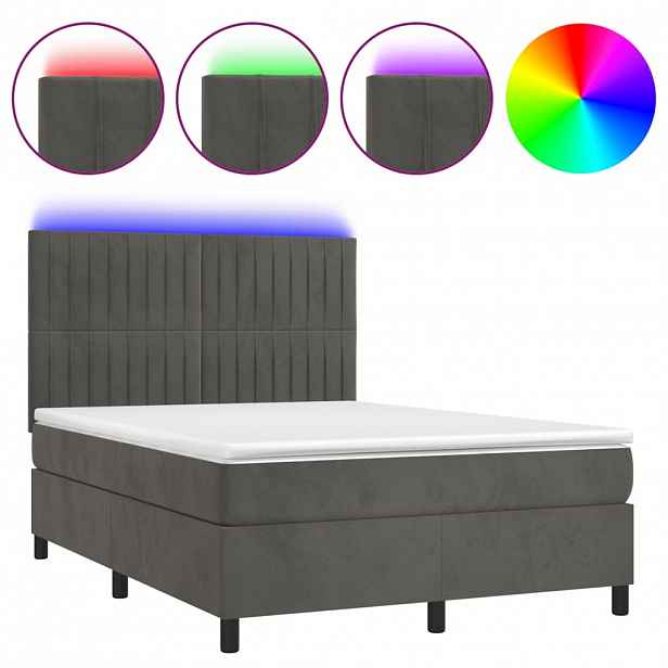 vidaXL Box spring postel s matrací a LED tmavě šedá 140x190 cm samet