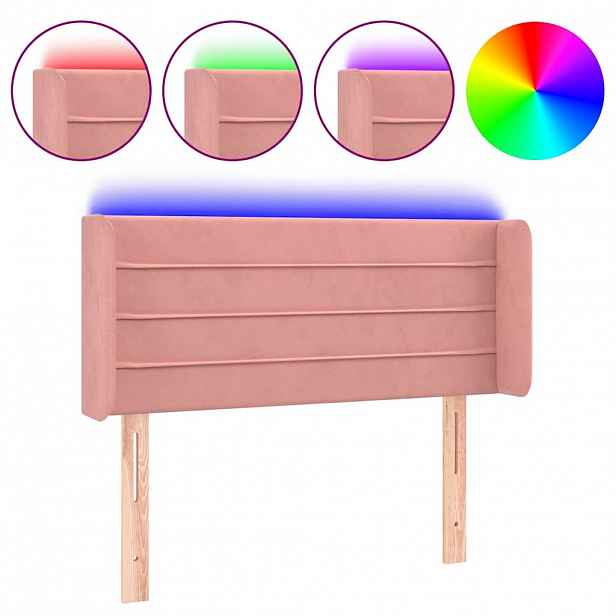 vidaXL Čelo postele s LED růžové 93 x 16 x 78/88 cm samet