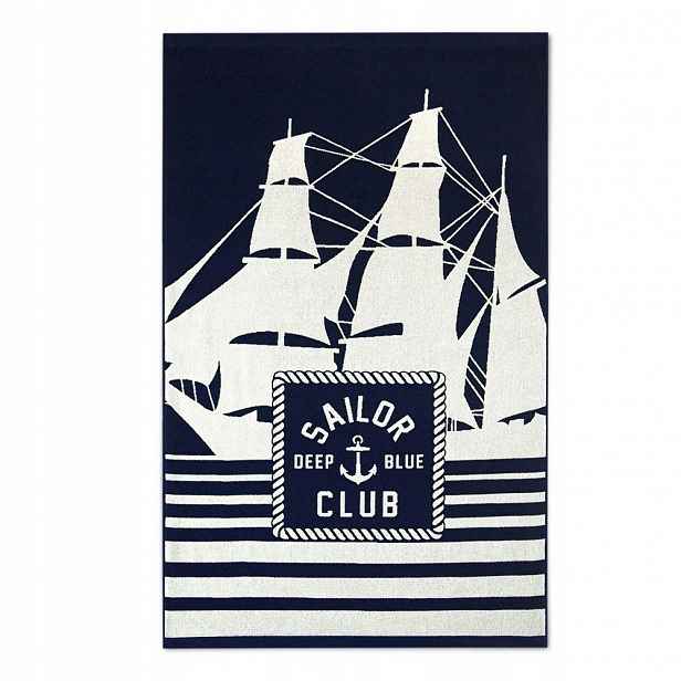 Plážový ručník 100x160 Sailor tmavě modrý, bílý, froté plachetnice 550 g/m2