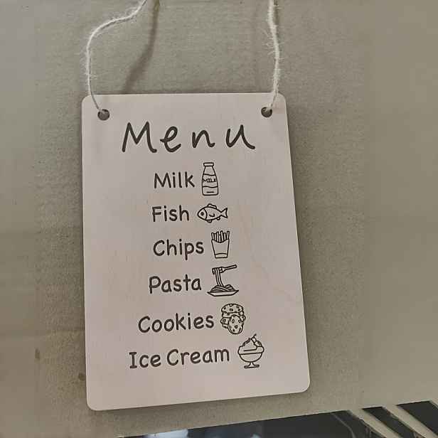 TEMU 2D plochá menu deska do kavárny - Dekorace do restaurace a kuchyně s dorty, nápoji a dezerty - Závěsná menu deska z umělého/dobudovaného dřeva,