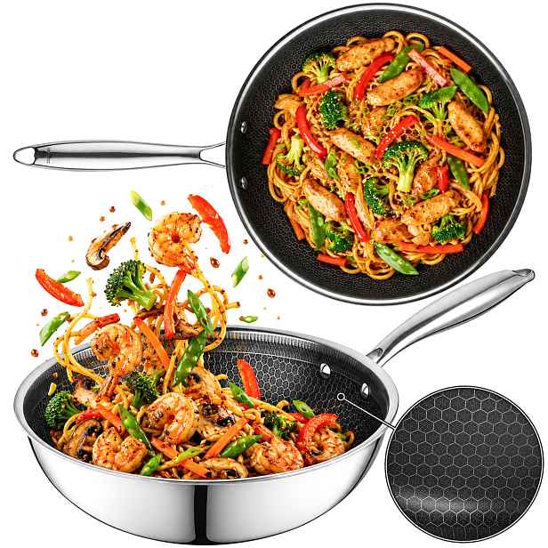 Wok pánev ocelová indukční hluboká 26 cm pro gastronomickou troubu