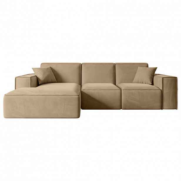 ALTDECOR ROHOVÁ SEDACÍ SOUPRAVA s otomanem vlevo SERRA-L – 266 × 169 × 80 cm, béžový velur