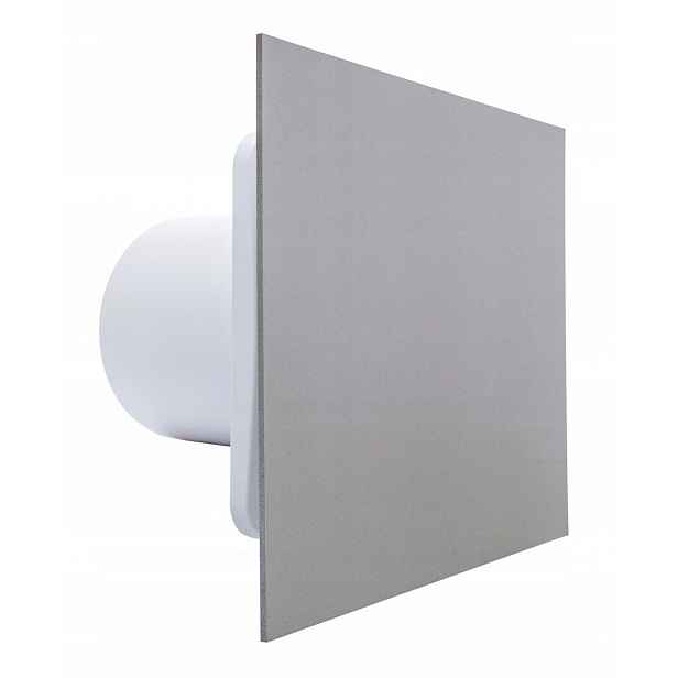 Domácí koupelnový ventilátor Fi 100 mm Platinový panel Tichý 26 dB Standard