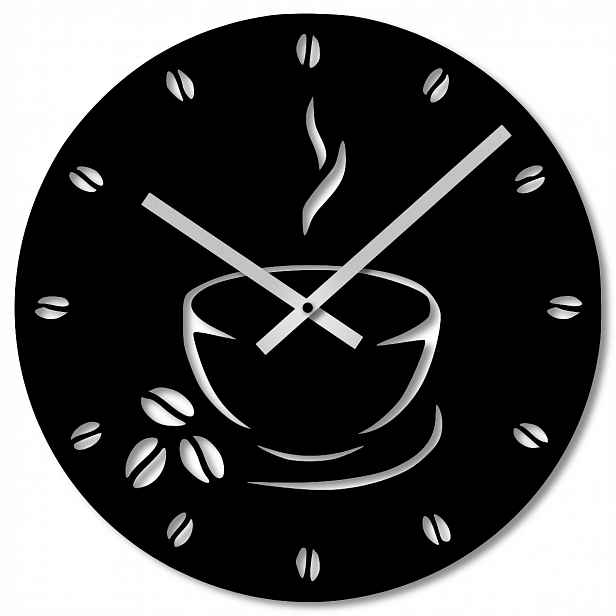 Nástěnné Hodiny 60 cm Dřevěné Nástěnné Hodiny Velké Černé Káva Kuchyně Coffee