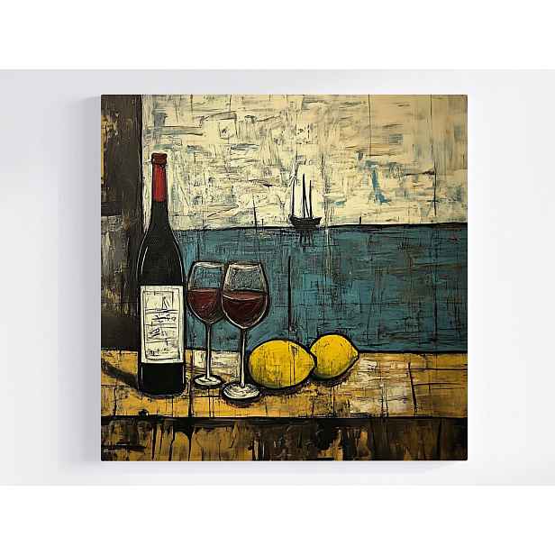 Obraz Na Plátně Canvas Červené Víno Citrony Mořská Krajina 50x50