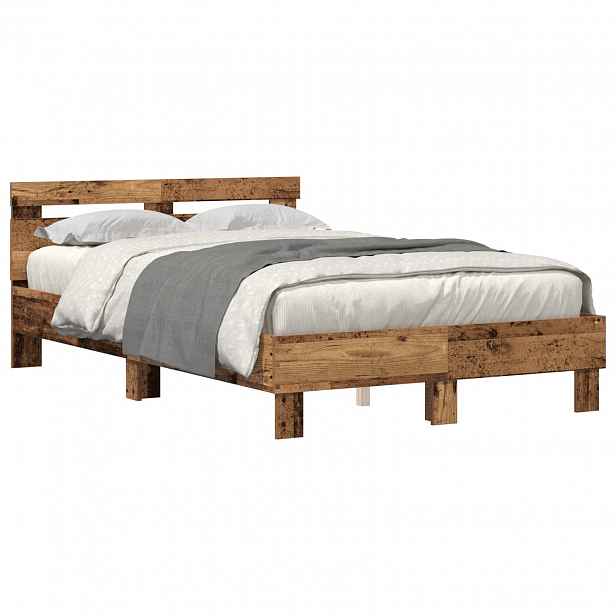 vidaXL Rám postele s čelo Staré dřevo 120 x 190 cm Kompozitní dřevo