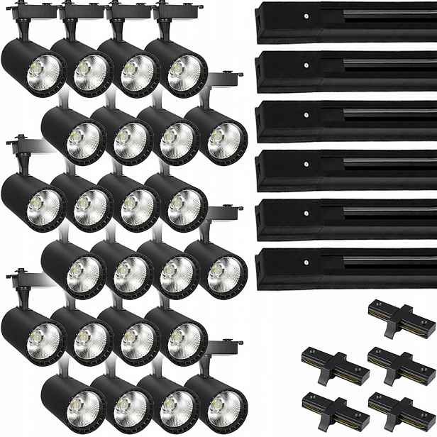 24 X Kolejnicový Reflektor Led Svítidlo Hotový Systém Osvětlení Kolejnicový Kabel