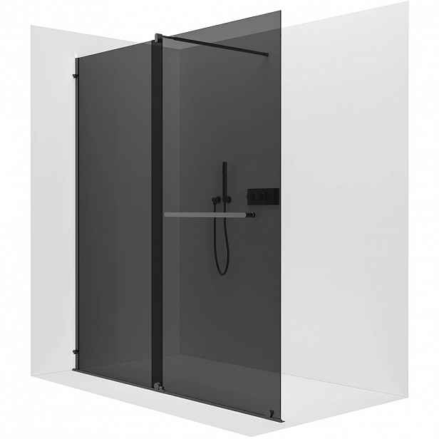 Sprchová zástěna Walk-in Medin L/P - 8 mm - černá matná, grafitové sklo - 140x195 cm - dvoudílná posuvná