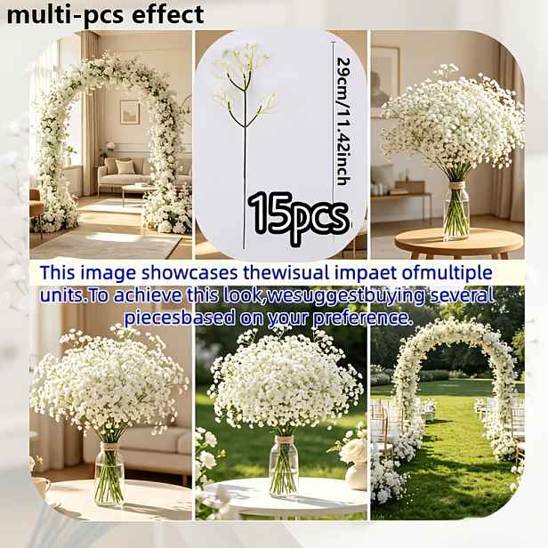TEMU 15 svazků po 450 stoncích - Umělá gypsophila nejvyšší kvality, bílá kytice z umělé gypsophily, vhodná pro svatební a narozeninové dekorace,